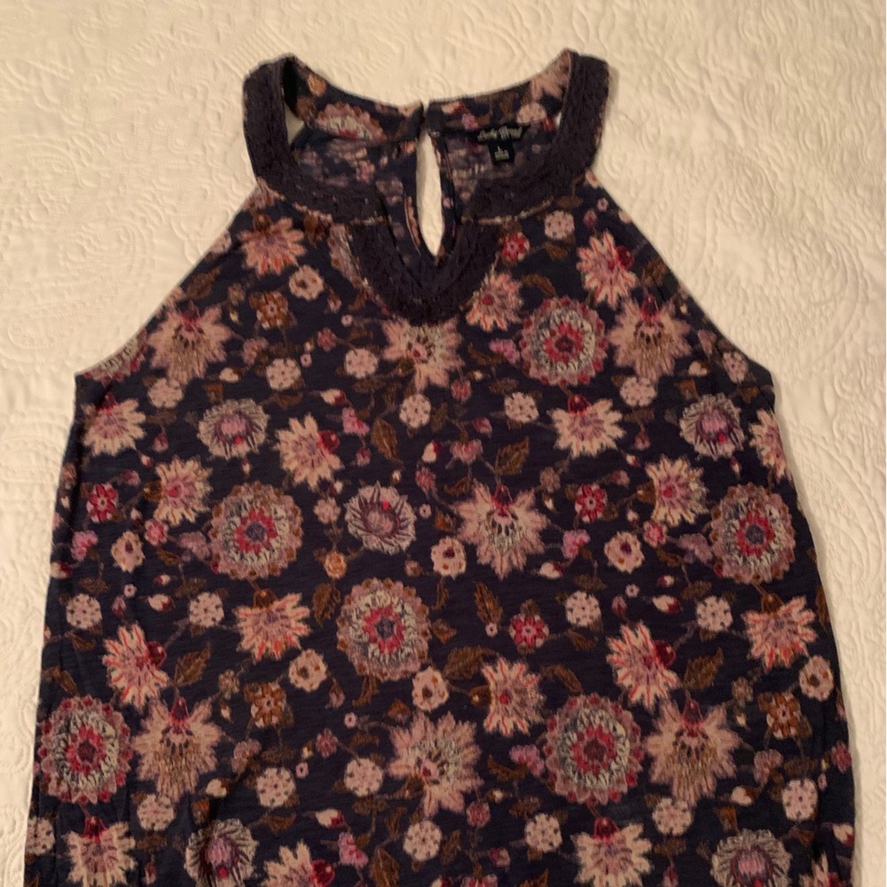 Lucky Brand Navy Floral Lace Top